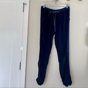 Hard Tail satiny navy blue with tuxedo stripe, size S, lounge pants